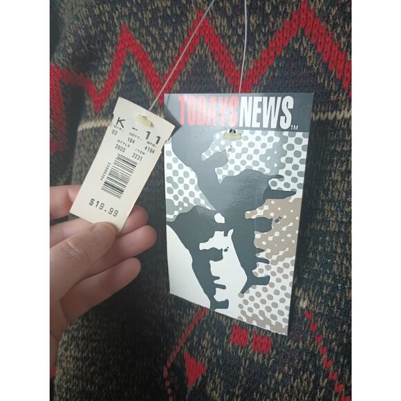 Today's News 90s 80s Vtg Knit Sweater Western NWT Men's Large Gift Dead Stock - Picture 2 of 4